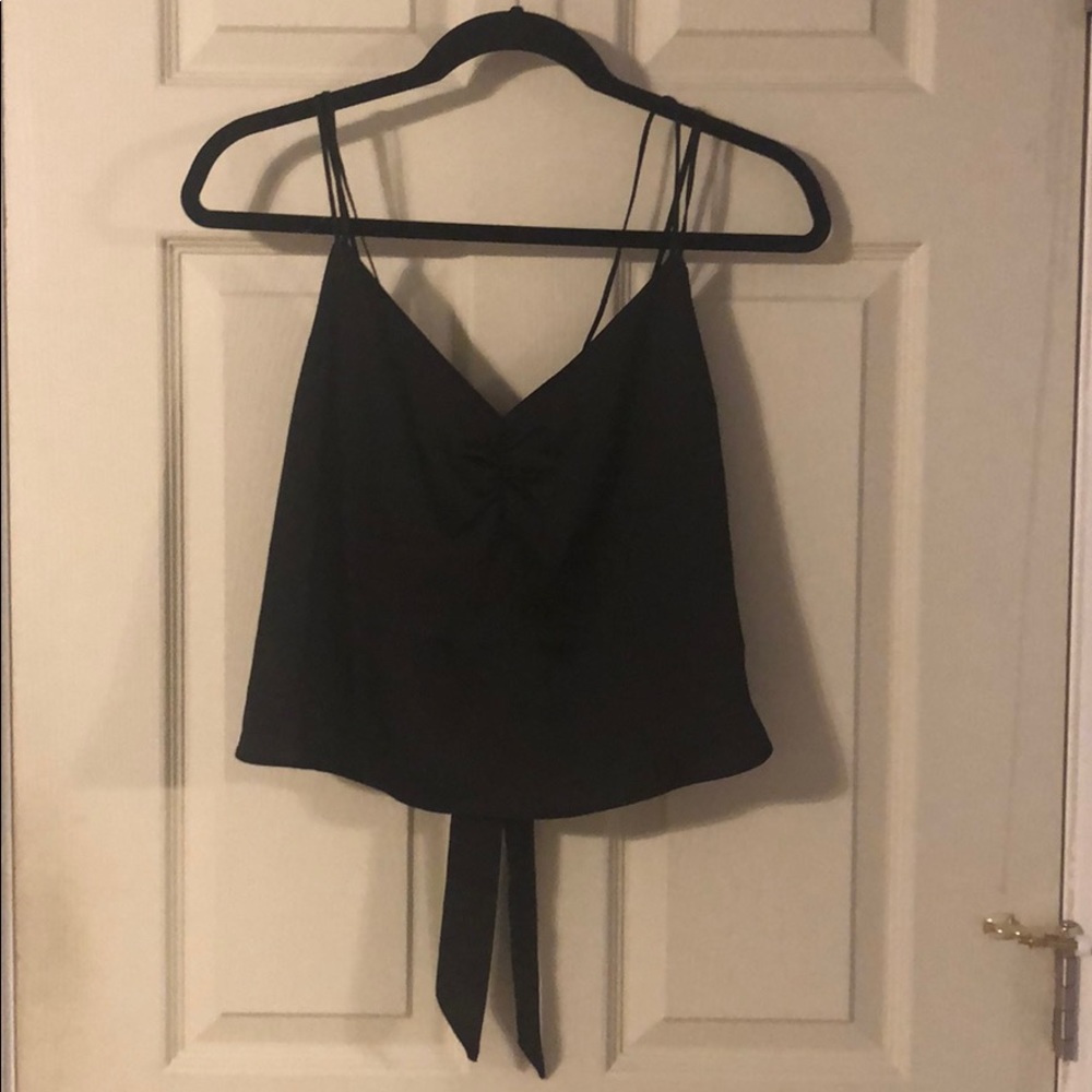 Black tie back crop tank